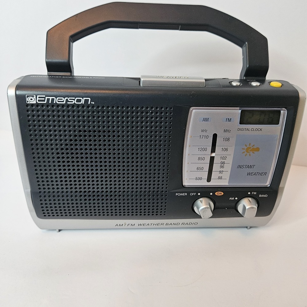 Emerson Portable AM/FM Weather Band Clock Radio Model RP6251 AC/DC Working Clock